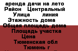 аренда дачи на лето  › Район ­ Центральный  › Улица ­ 14 линия › Этажность дома ­ 2 › Общая площадь дома ­ 36 › Площадь участка ­ 8 › Цена ­ 8 000 - Тюменская обл., Тюмень г. Недвижимость » Дома, коттеджи, дачи аренда   . Тюменская обл.,Тюмень г.